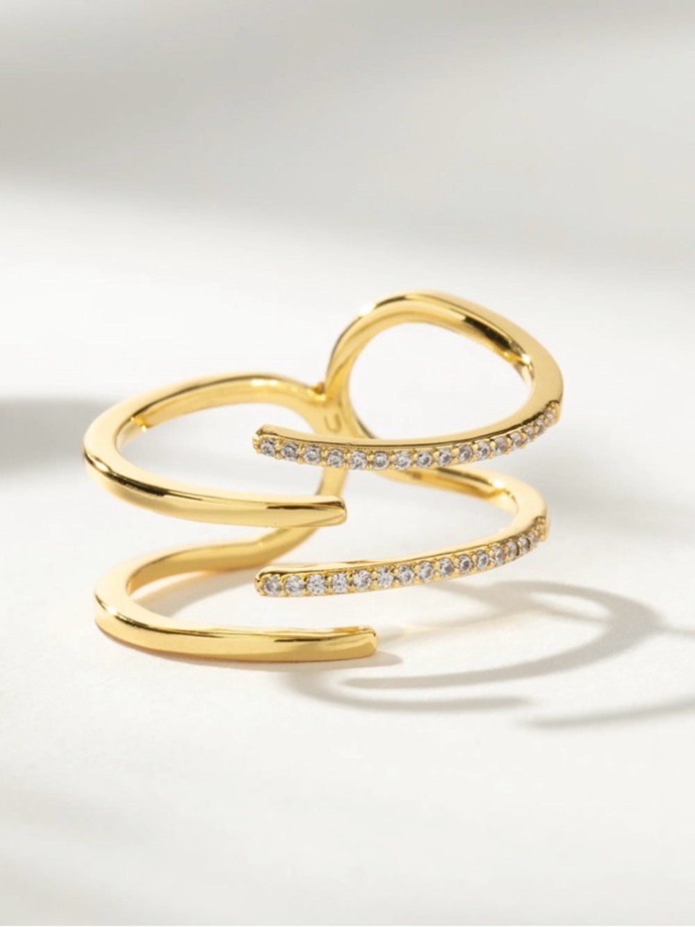 Uncommon James- Minimalist Open Wrap Ring with Crystal Accents – Gold Tone